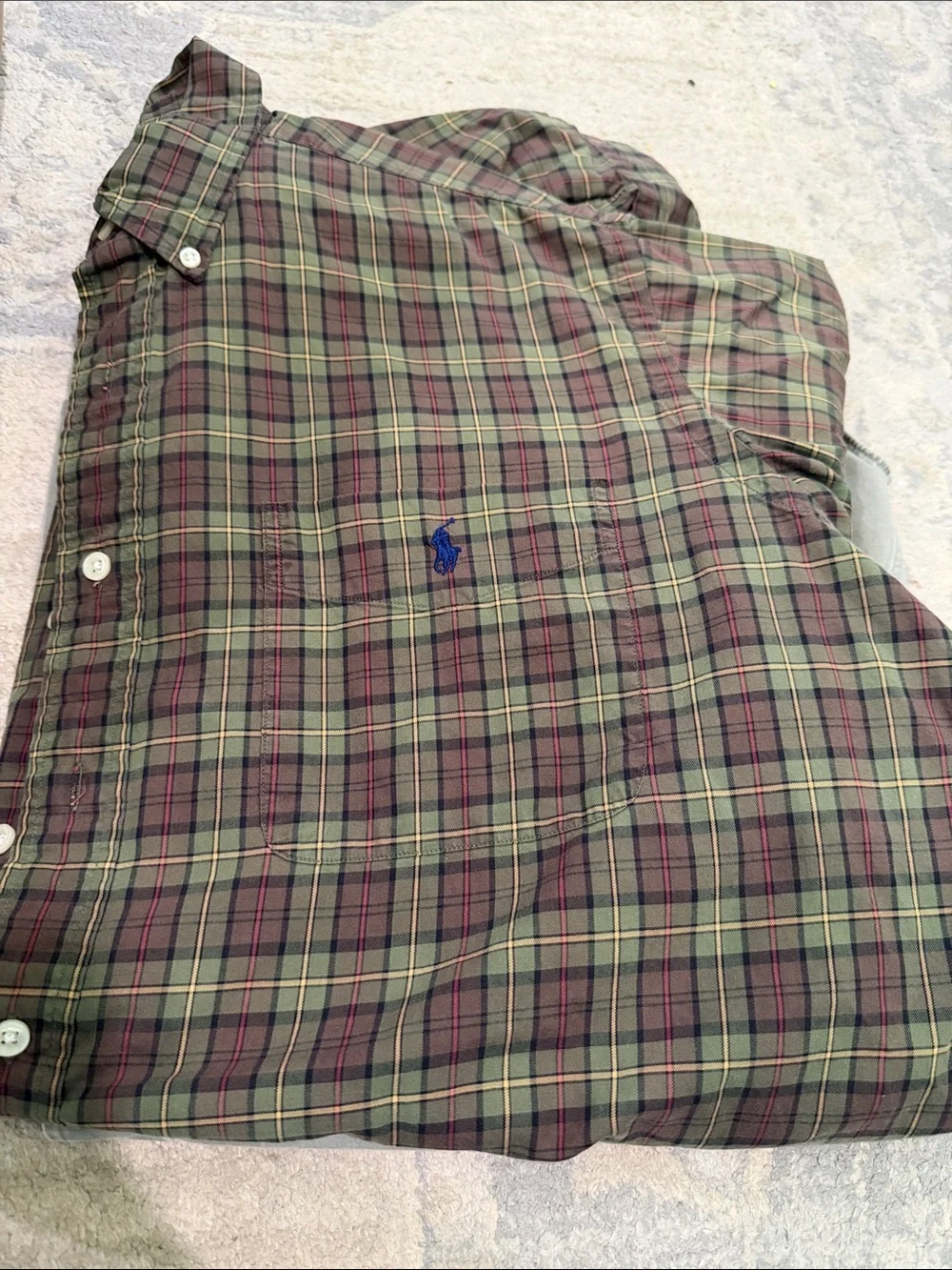 Polo by Ralph Lauren Green Plaid Button-Down Shirt with Red Accents